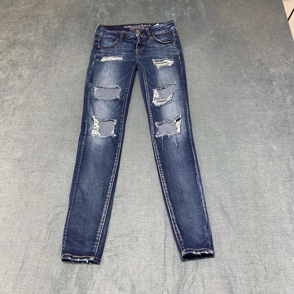 American Eagle Outfitters Jeans Womens 0 25x27.5 Blue Denim Distressed Low Rise